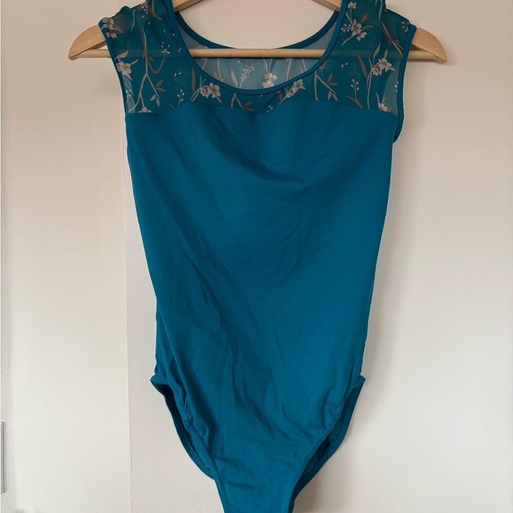 Teal Floral Mesh leotard
